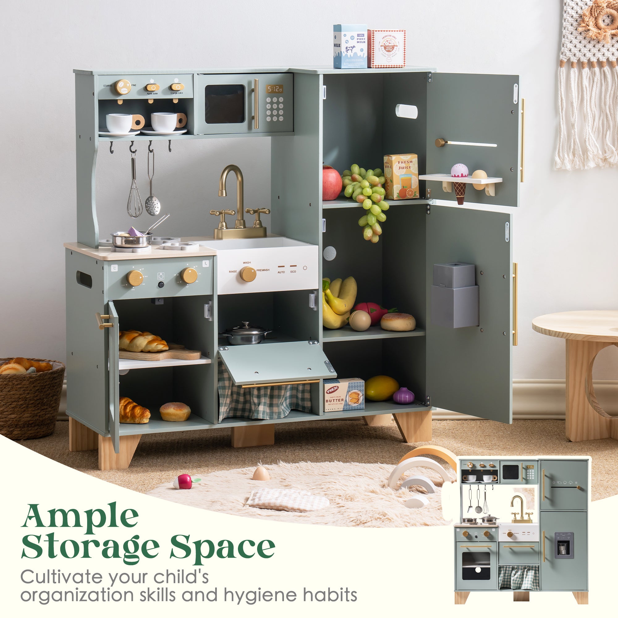 Bean Green Wooden Toy Kitchen Set