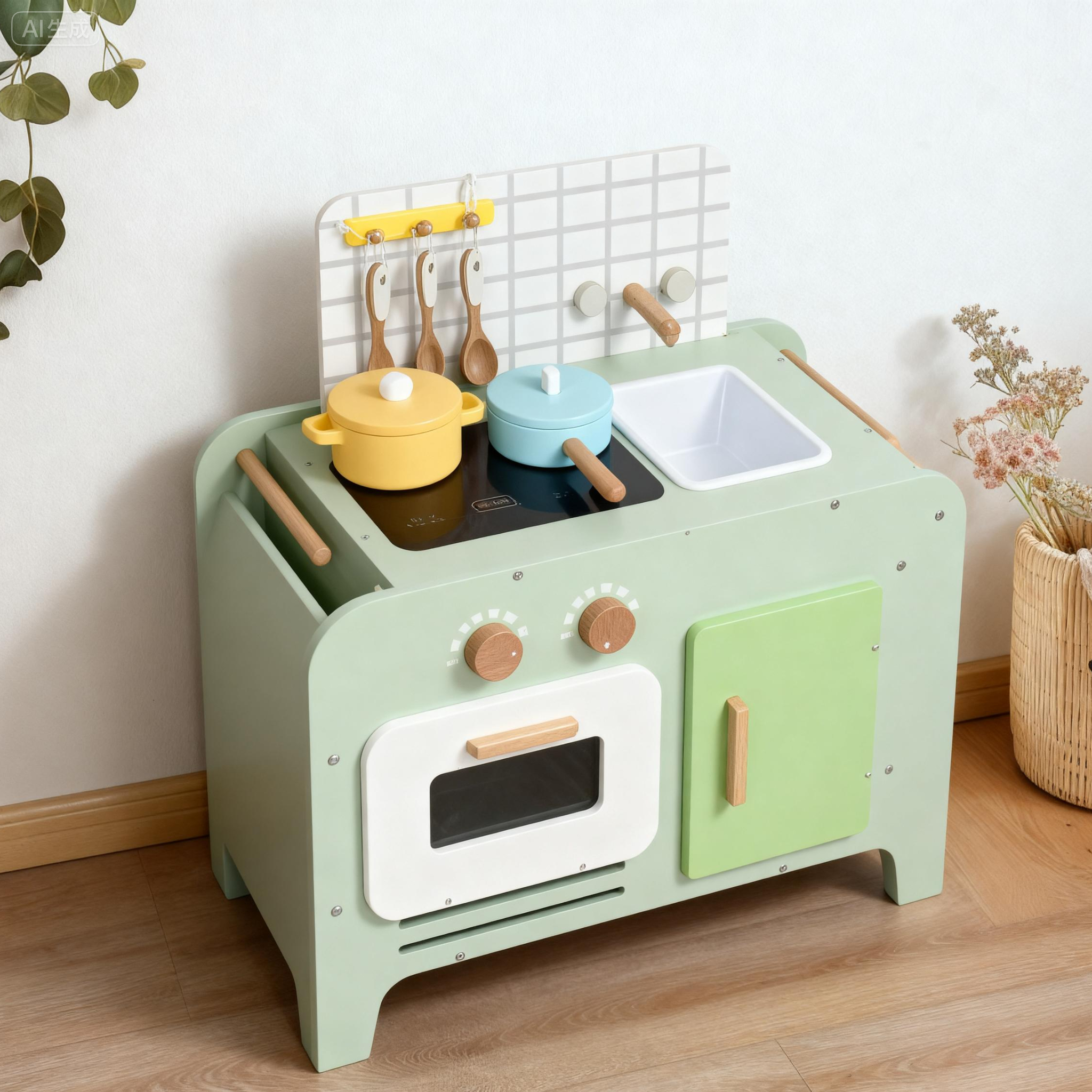 Bean Green Wooden Toy Kitchen Set