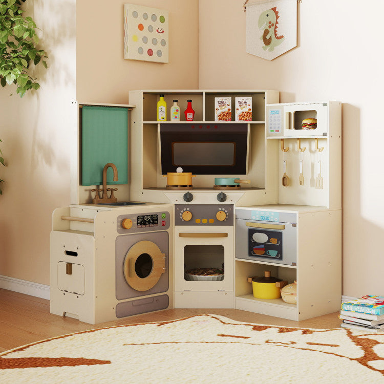 Corner Wooden Play Kitchen Set with Lights & Sounds