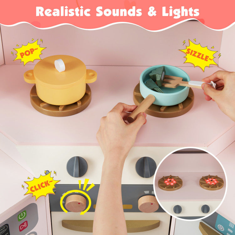 Corner Wooden Play Kitchen Set with Lights & Sounds