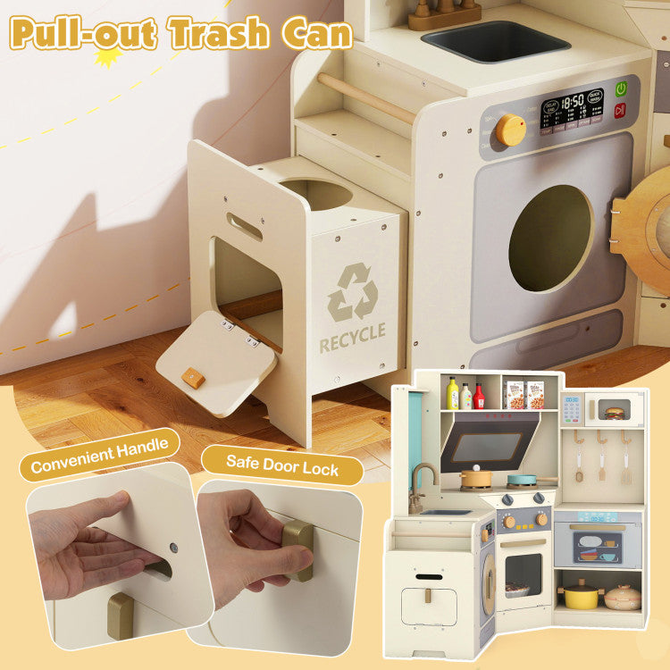 Corner Wooden Play Kitchen Set with Lights & Sounds