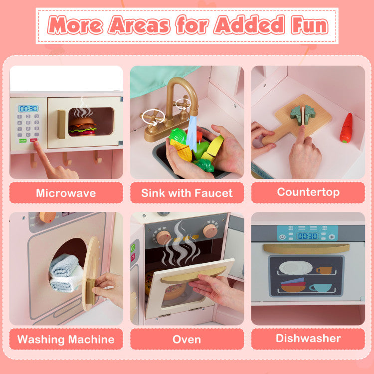 Corner Wooden Play Kitchen Set with Lights & Sounds