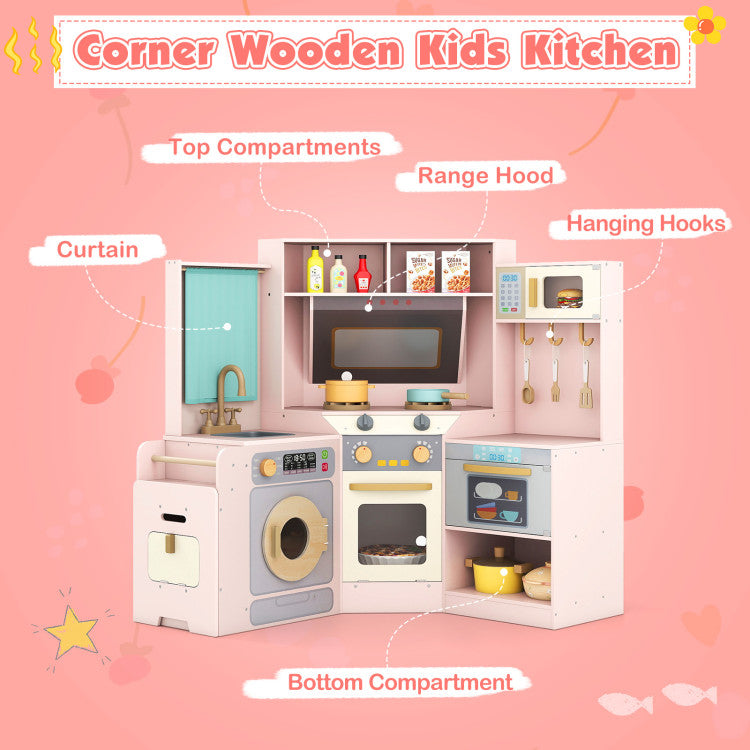 Corner Wooden Play Kitchen Set with Lights & Sounds