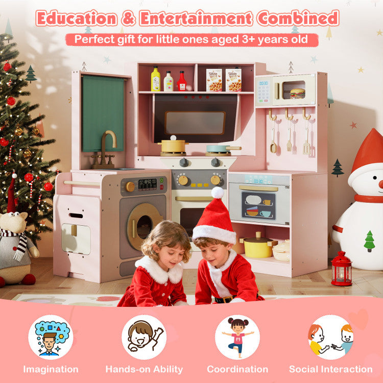 Corner Wooden Play Kitchen Set with Lights & Sounds