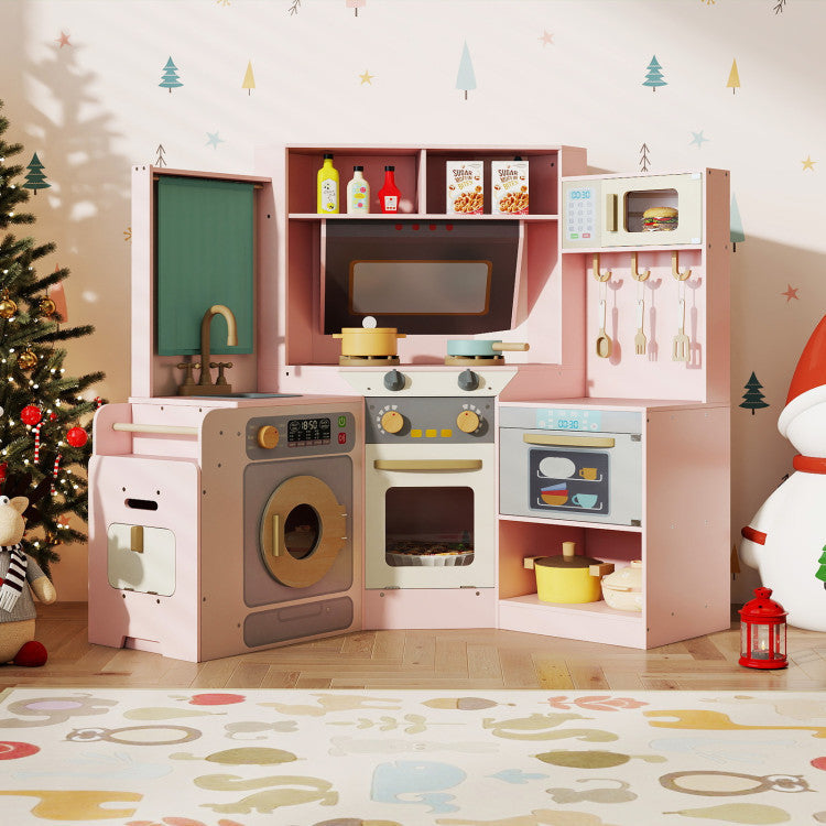 Corner Wooden Play Kitchen Set with Lights & Sounds