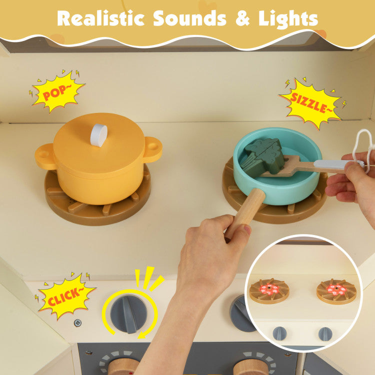 Corner Wooden Play Kitchen Set with Lights & Sounds