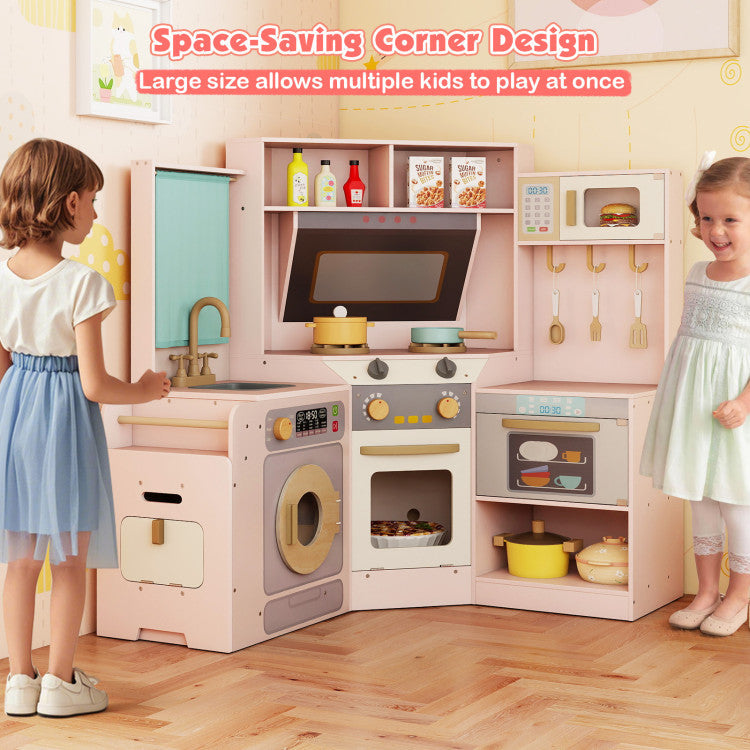 Corner Wooden Play Kitchen Set with Lights & Sounds