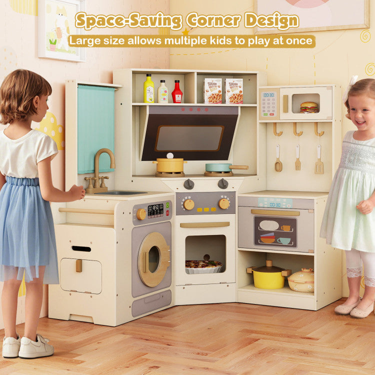 Corner Wooden Play Kitchen Set with Lights & Sounds