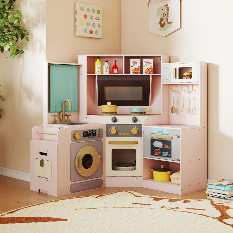 Corner Wooden Play Kitchen Set with Lights & Sounds