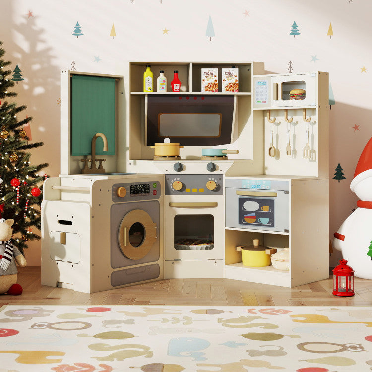 Corner Wooden Play Kitchen Set with Lights & Sounds