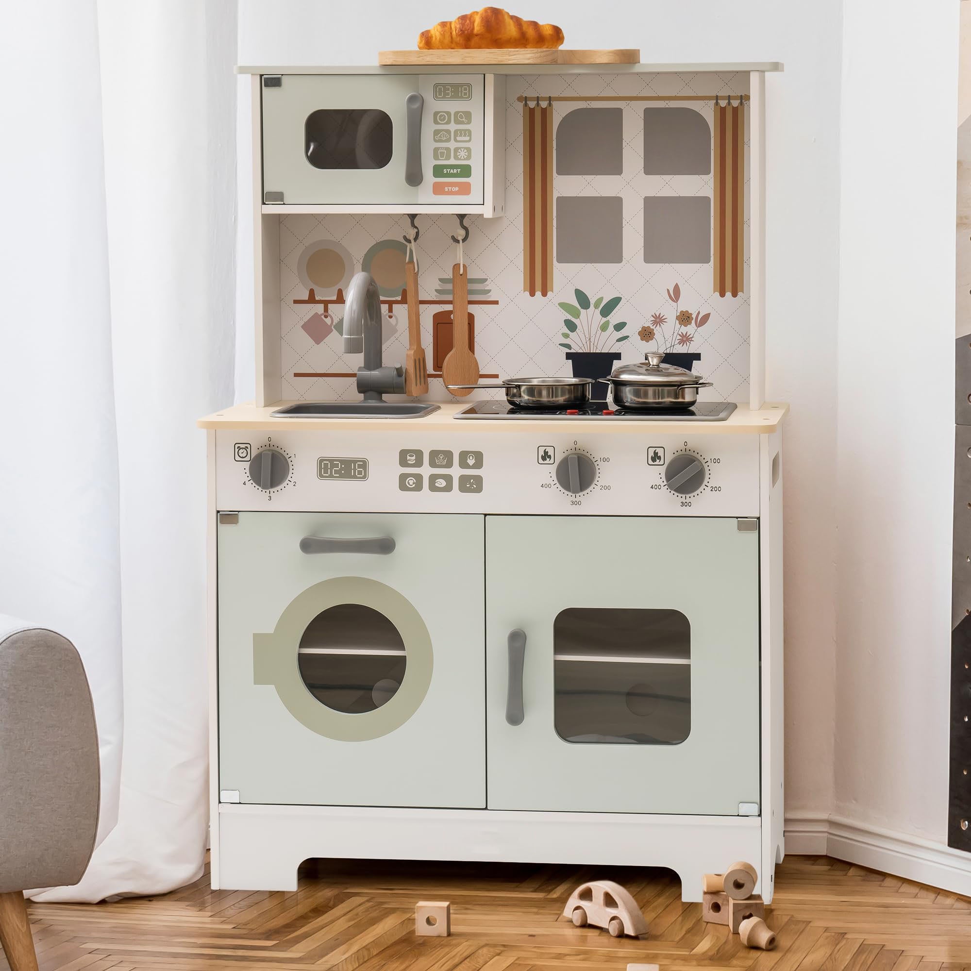 Green Modern Wooden Play Kitchen with Lights & Sounds