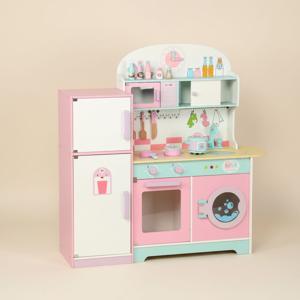 孩子厨房玩具套装，带冰箱，Lunamoa品牌，适合儿童的厨房游戏玩具，色彩丰富。