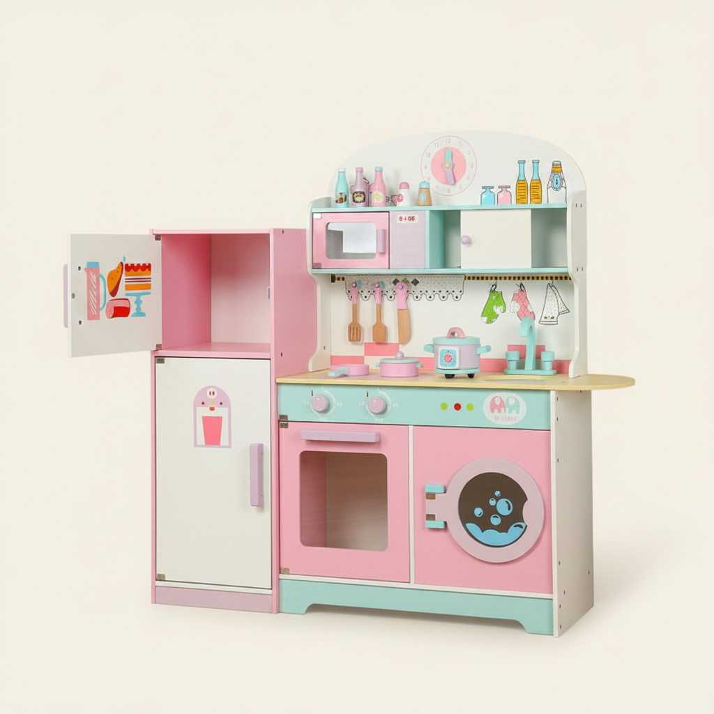 幼儿厨房玩具套装，包括冰箱，Lunamoa品牌适合儿童的厨房玩具。
