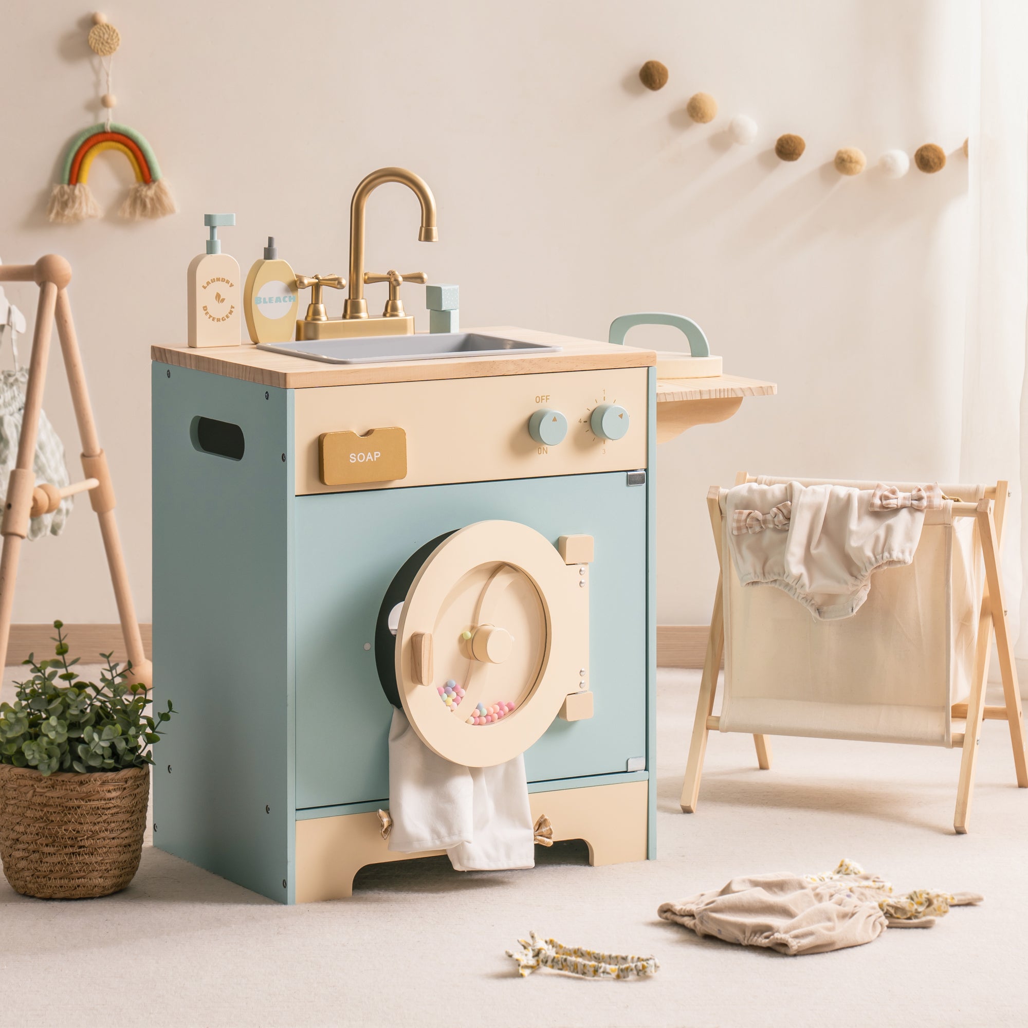 Wooden Laundry Playset for Kids