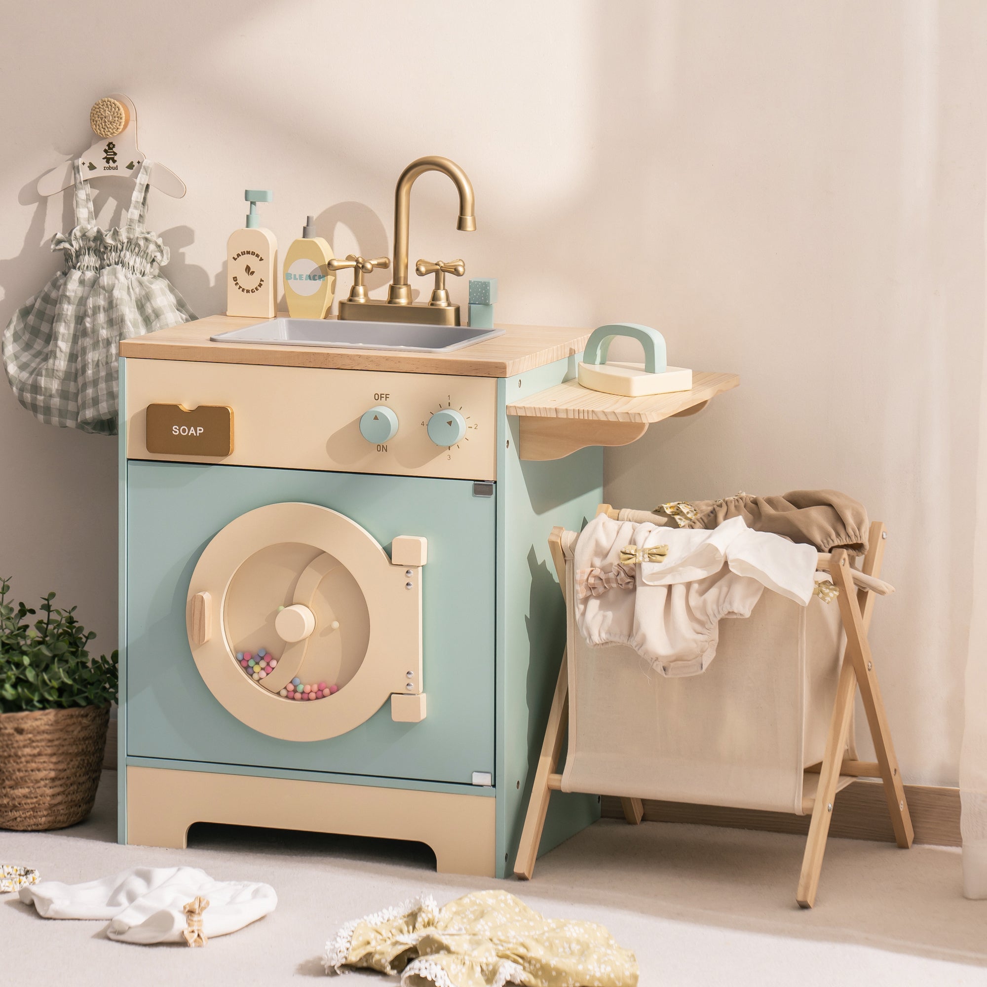 Wooden Laundry Playset for Kids