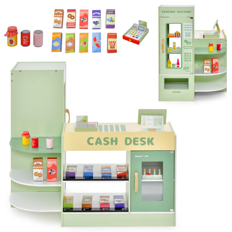 Kids Wooden Grocery Store Play Set with Cashier