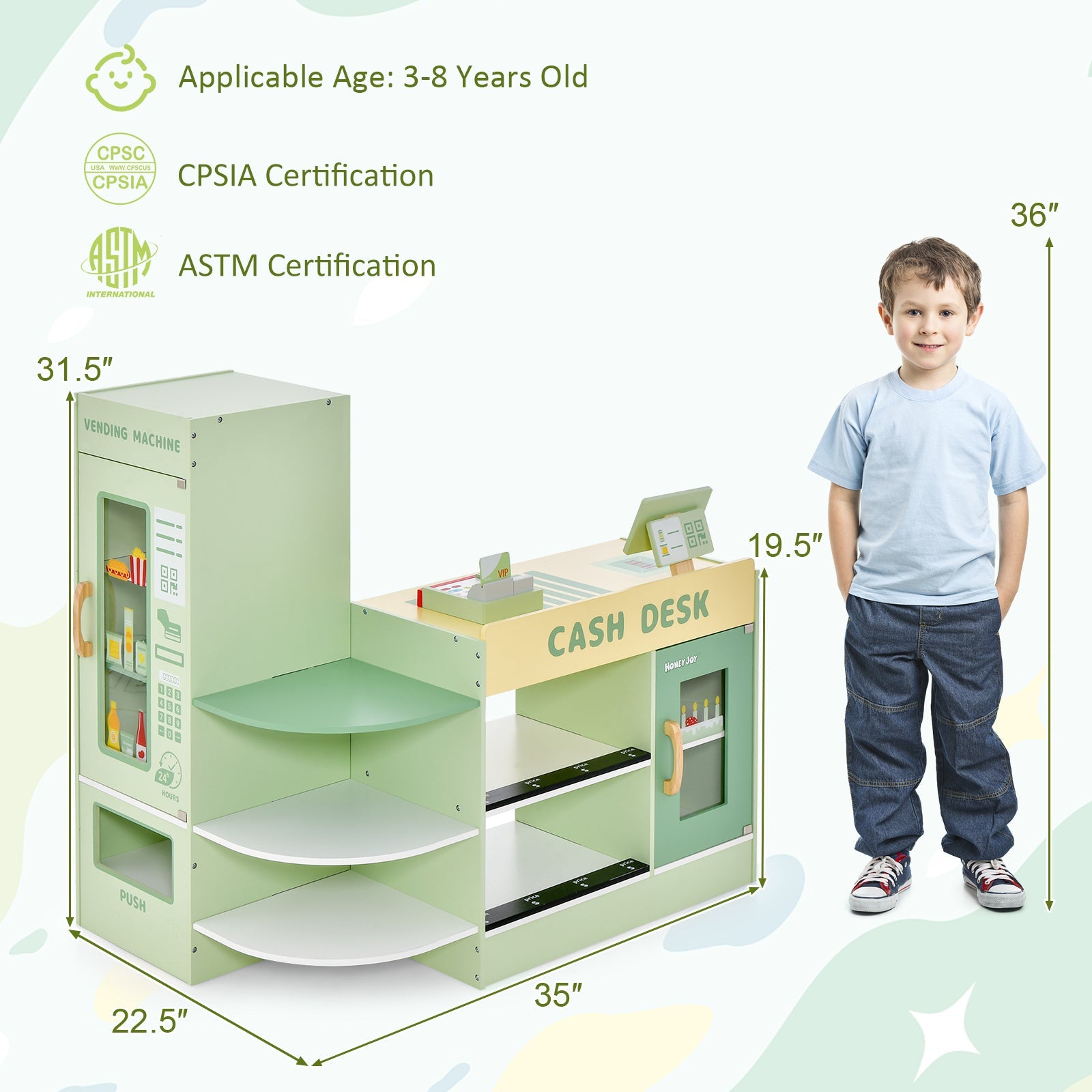 Kids Wooden Grocery Store Play Set with Cashier
