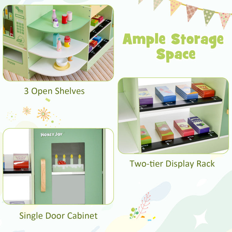 Kids Wooden Grocery Store Play Set with Cashier