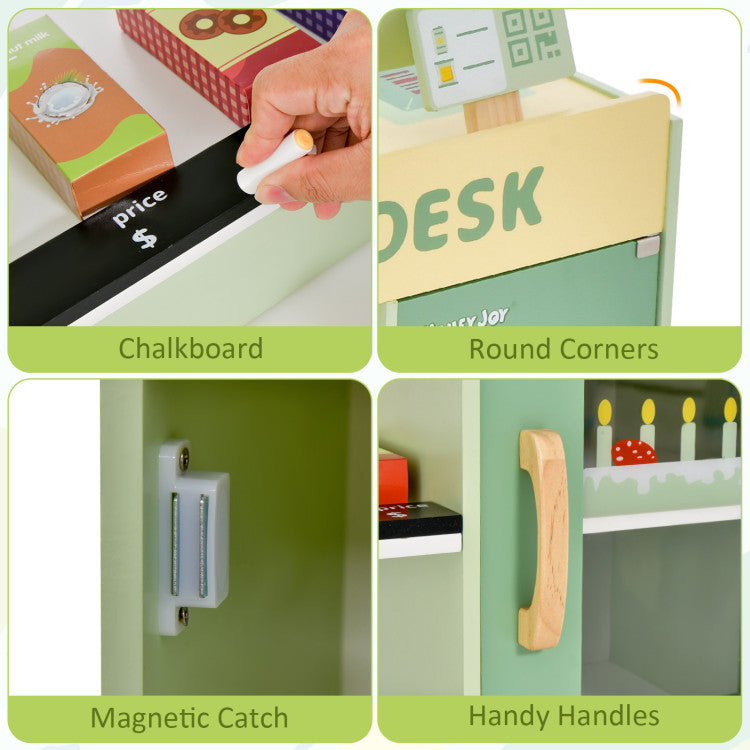 Kids Wooden Grocery Store Play Set with Cashier