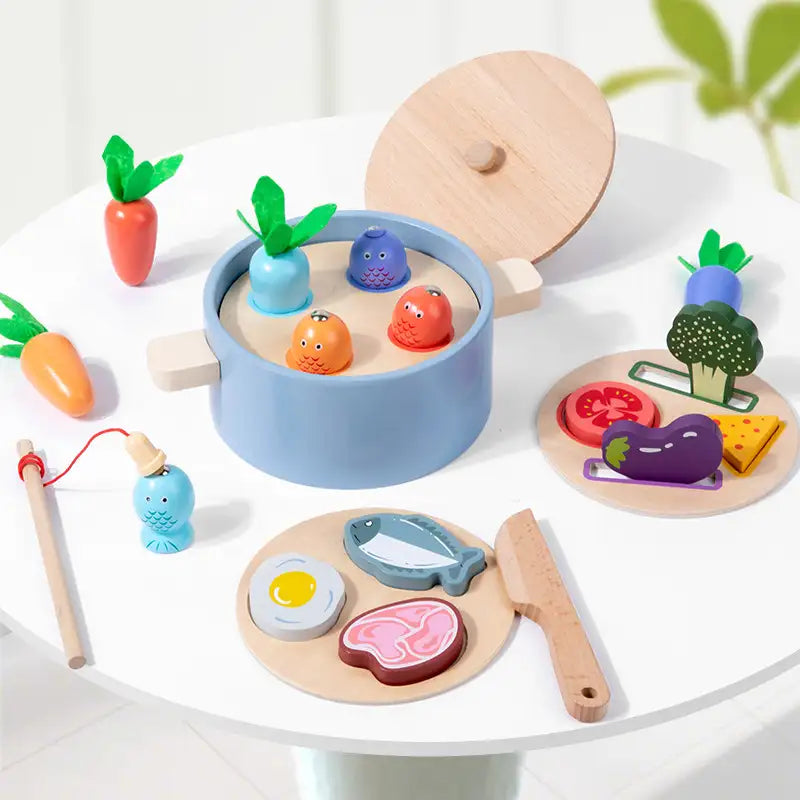 Wooden Carrot Pulling & Kitchen Play Toy Set