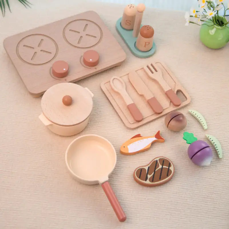 Wooden Pretend Cooking Set for Toddlers
