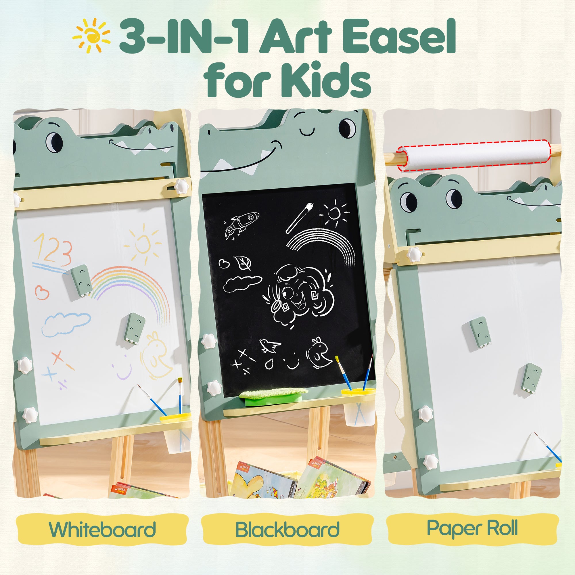 Wooden Adjustable Crocodile Easel for Kids