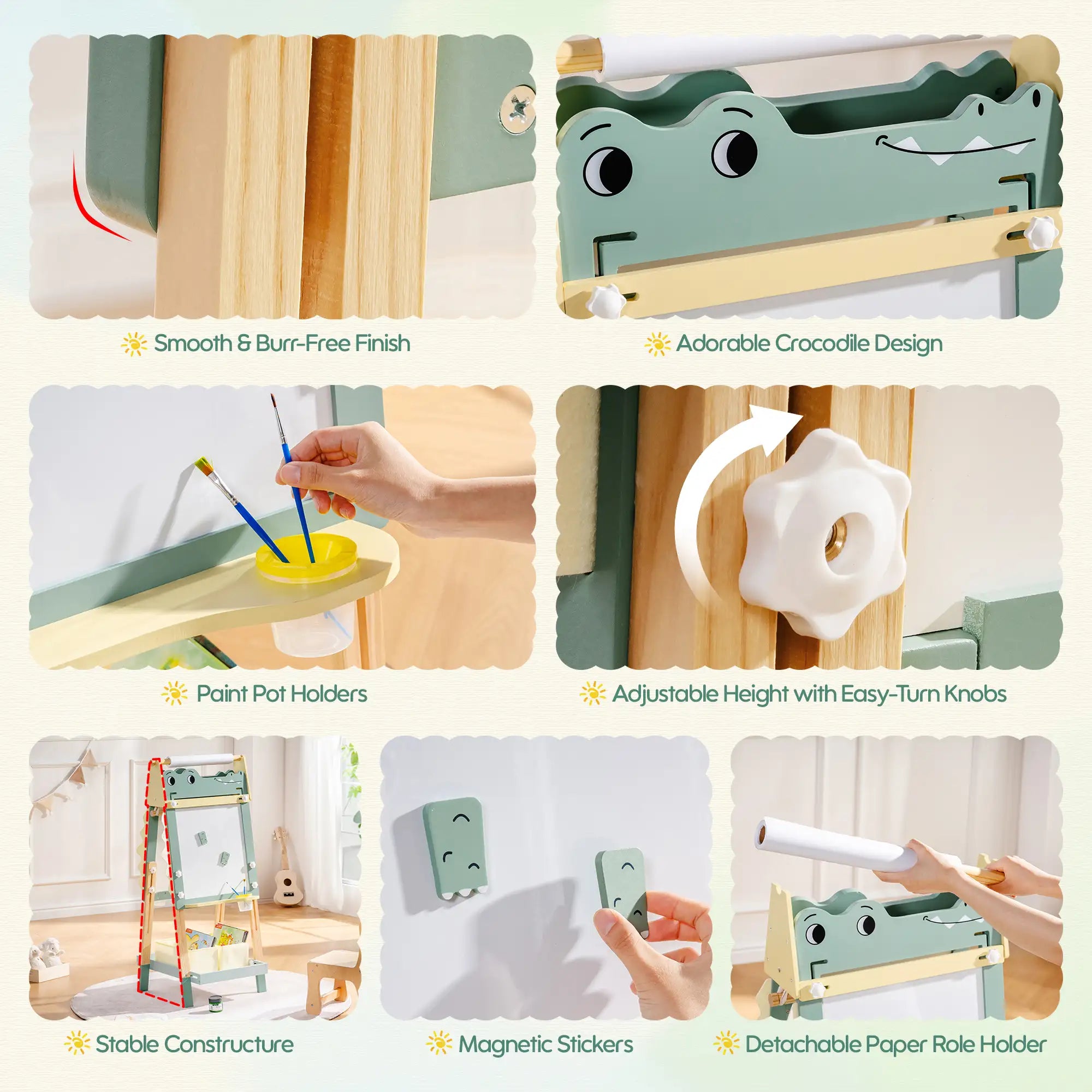 Wooden Adjustable Crocodile Easel for Kids