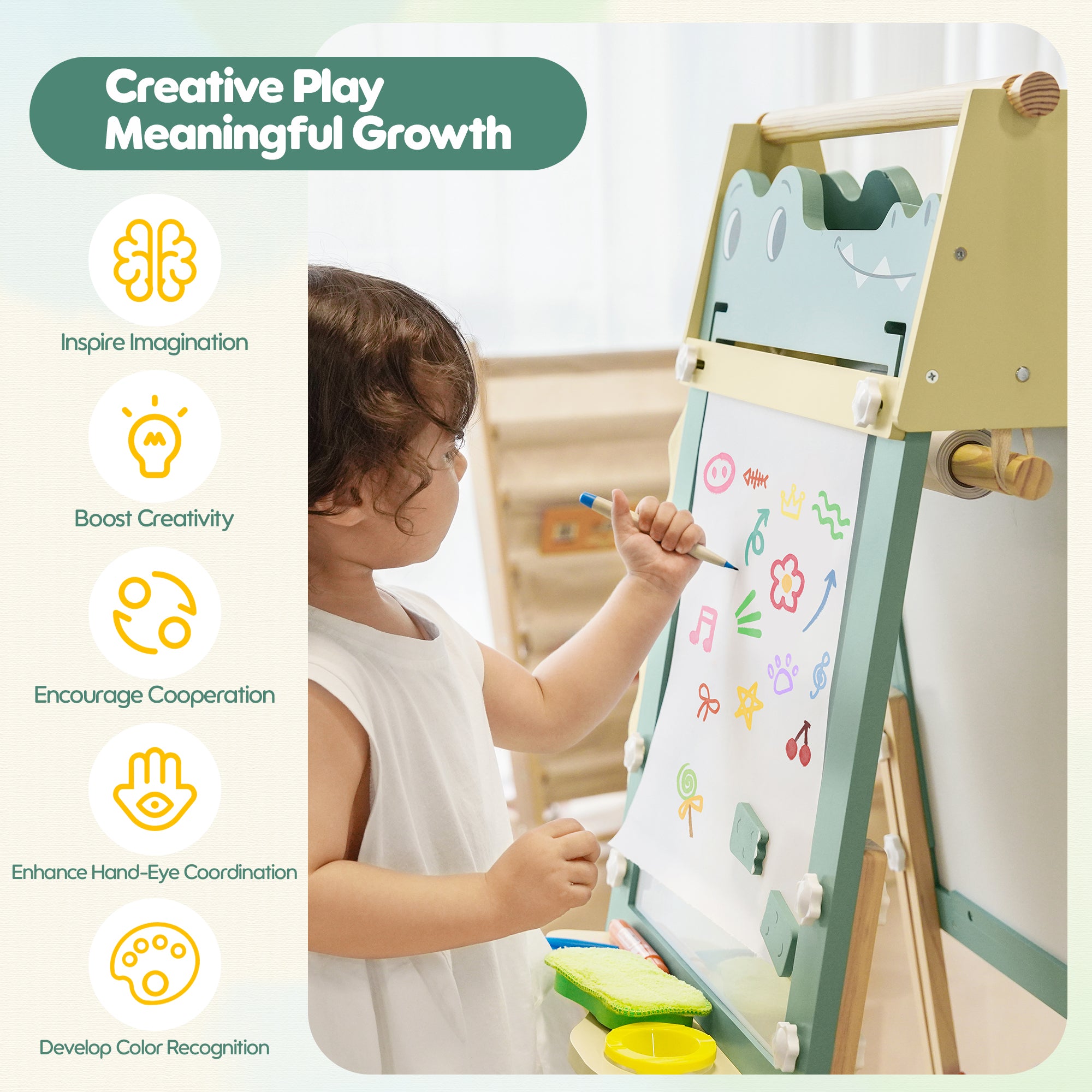 Wooden Adjustable Crocodile Easel for Kids