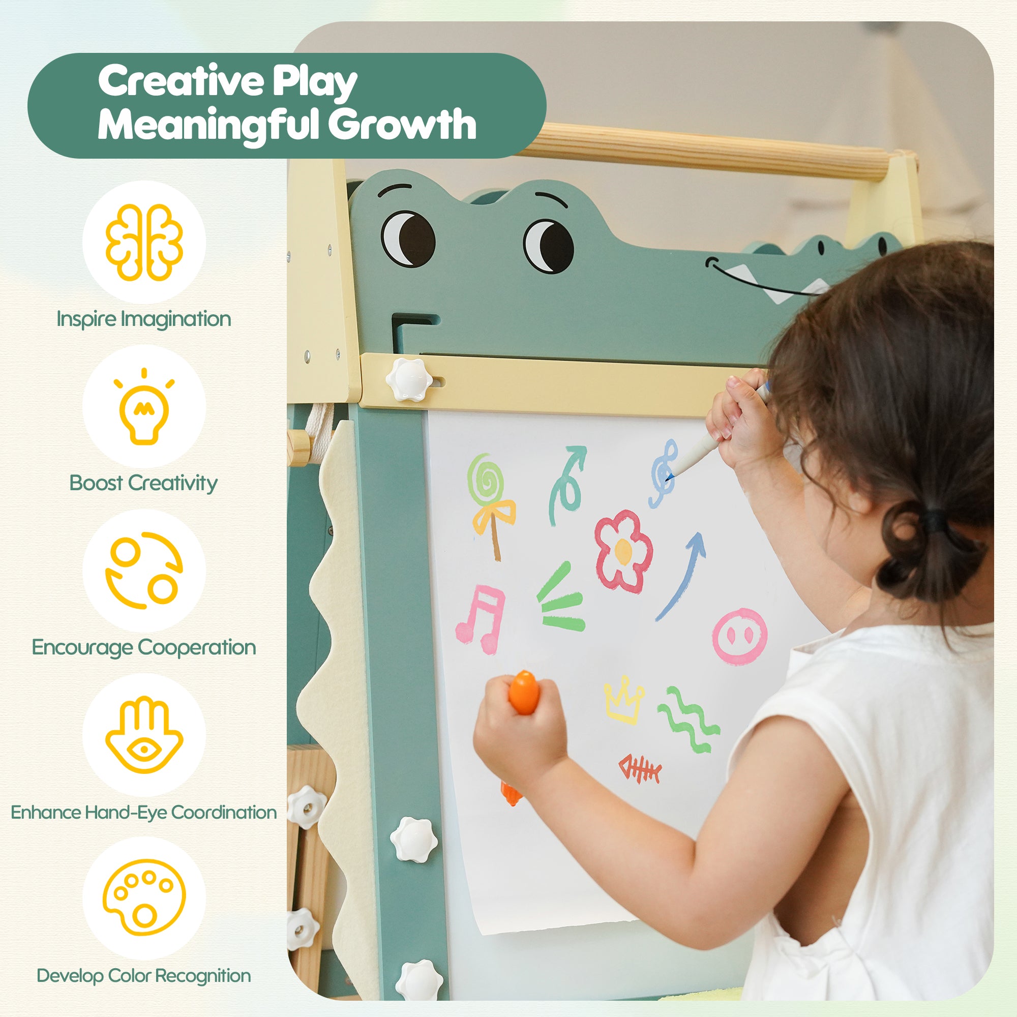 Wooden Adjustable Crocodile Easel for Kids