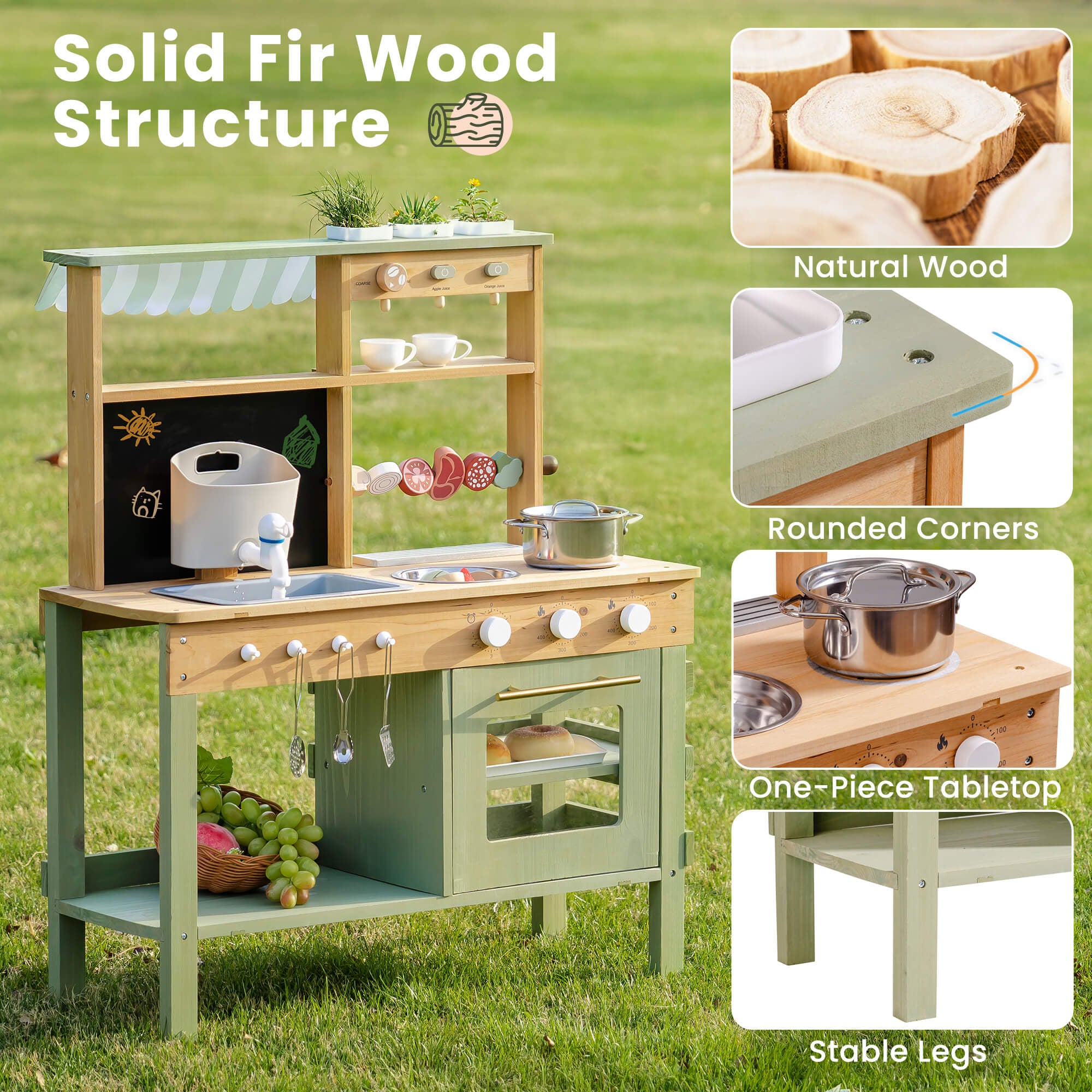 Lunamoa Outdoor Wooden Mud Play Kitchen – Green
