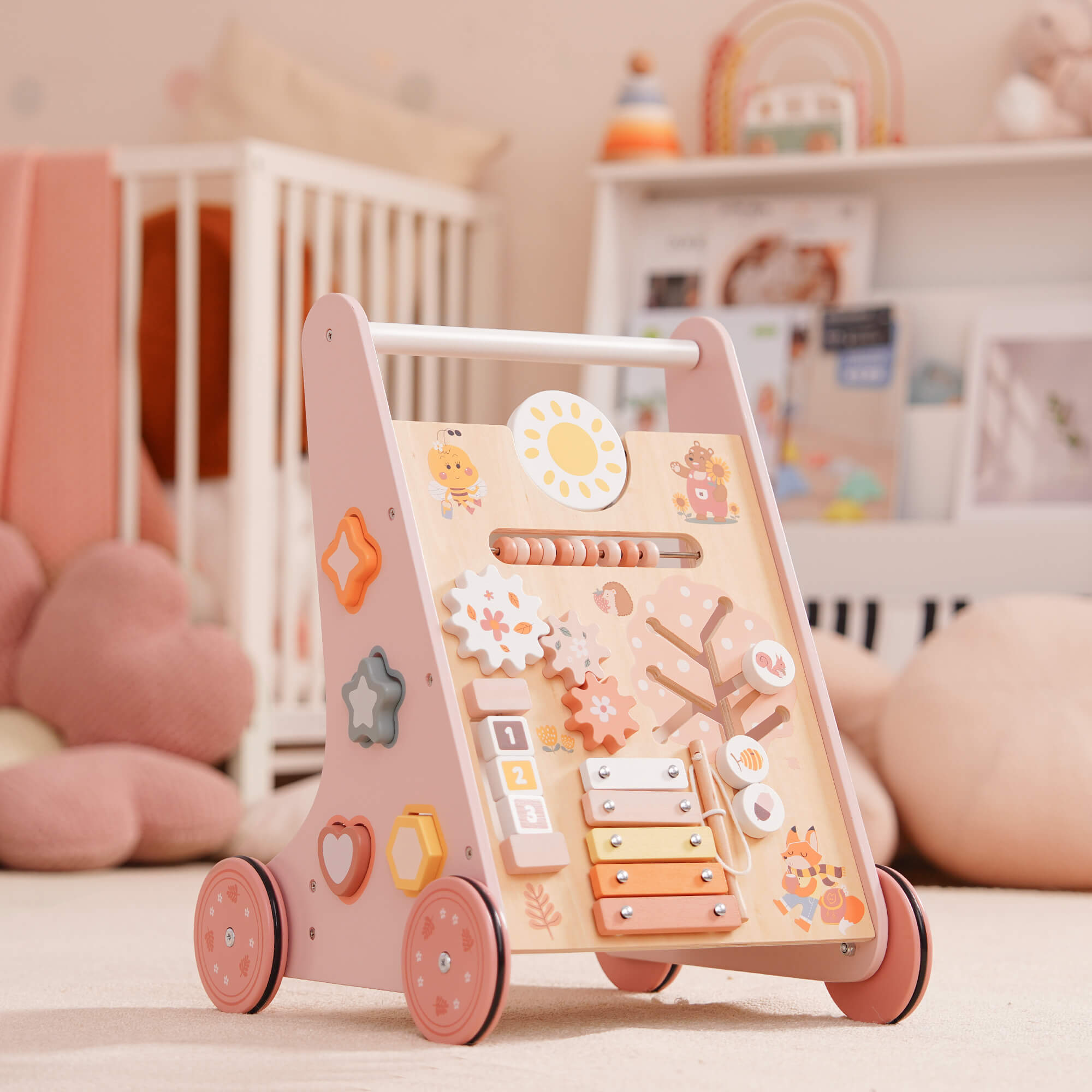 Pink Wooden Baby Walker