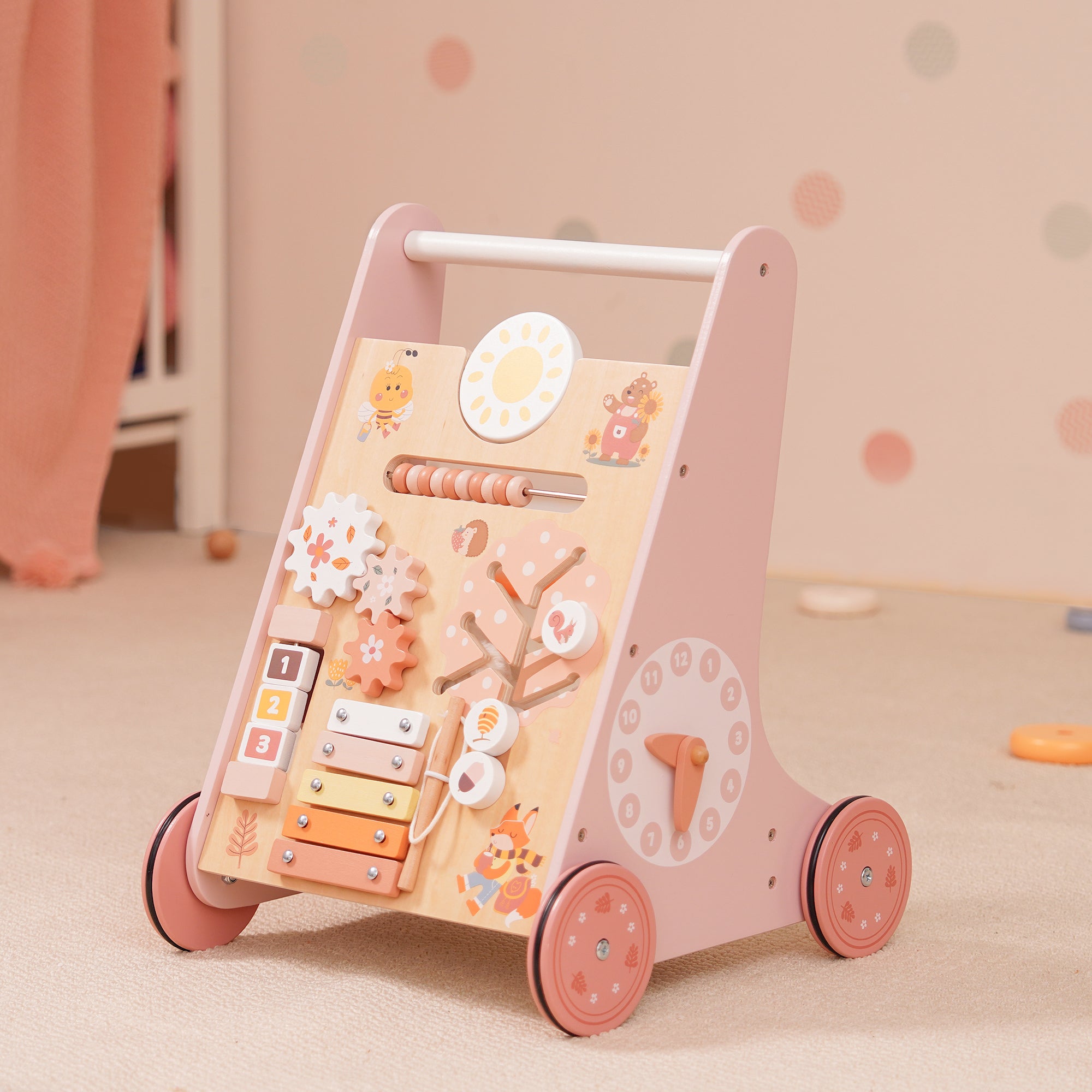 Pink Wooden Baby Walker