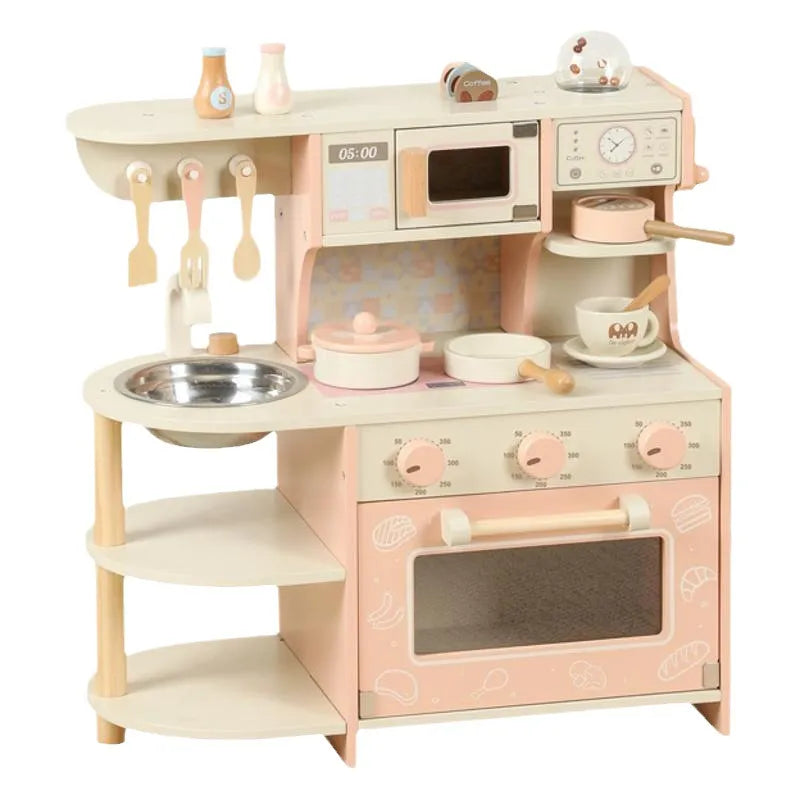 Pink Wooden Pretend Play Kitchen Set - Lunamoa
