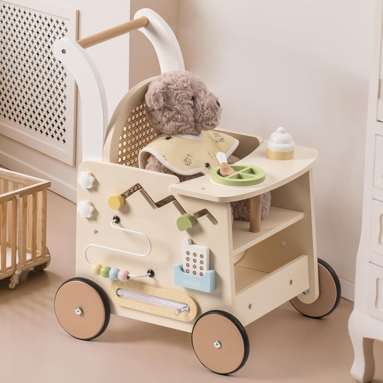 Rattan Baby Walker – Stylish Push Toy for Toddlers