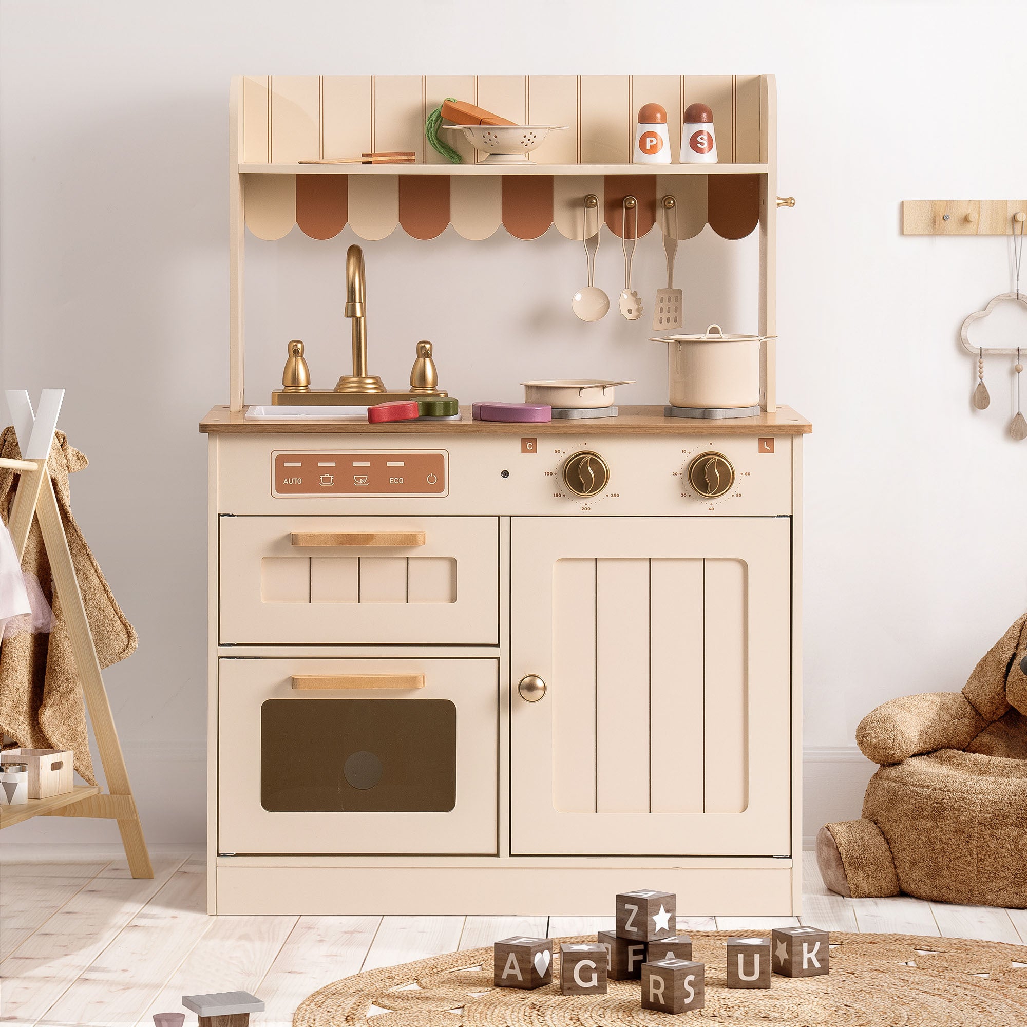 Realistic Wooden Kids Kitchen Playset