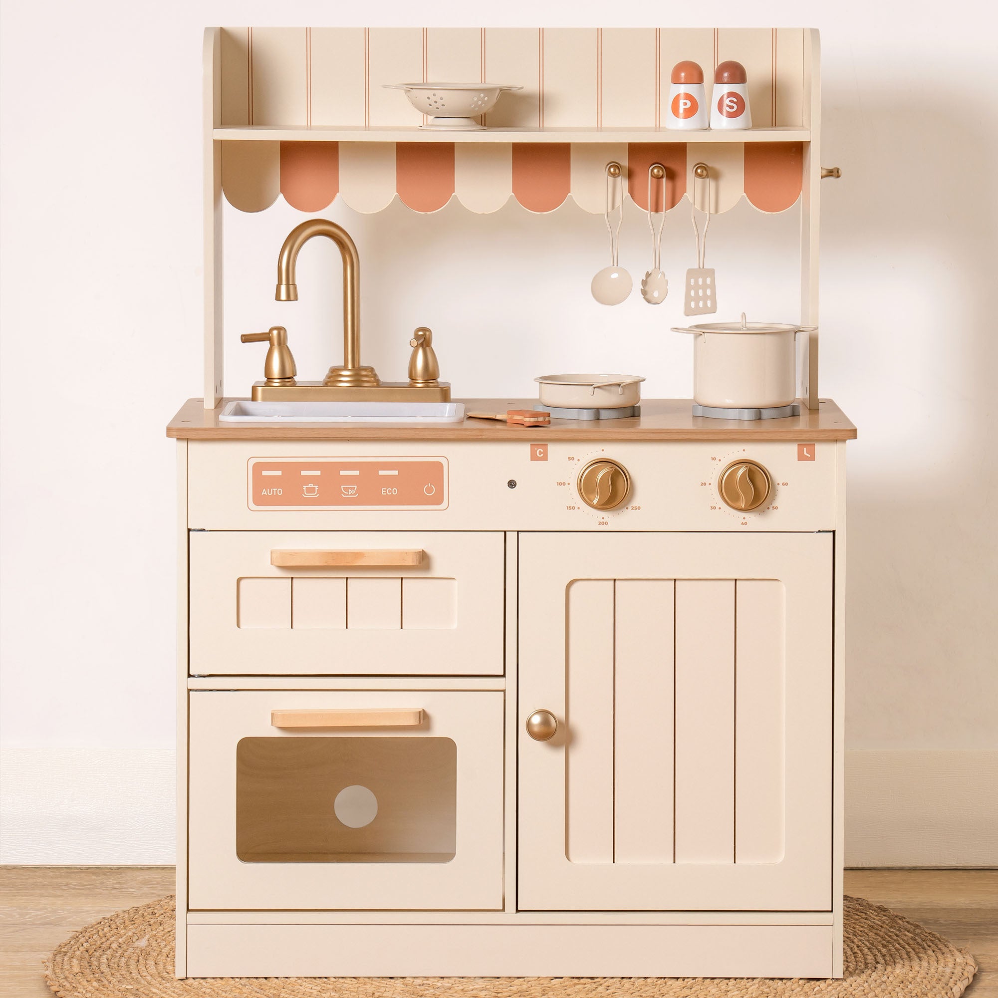Realistic Wooden Kids Kitchen Playset