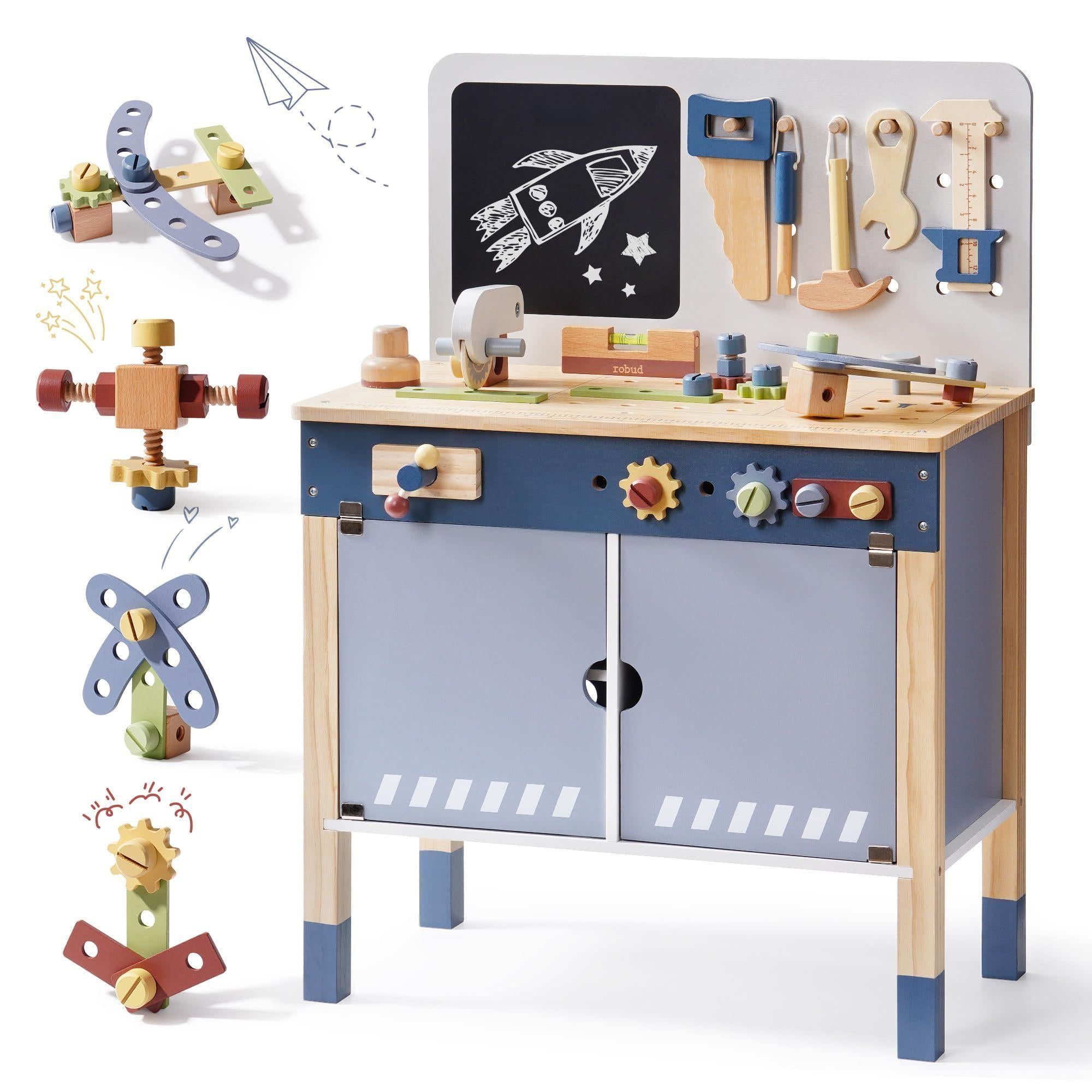 Wooden Toy Workbench for Toddler Boys