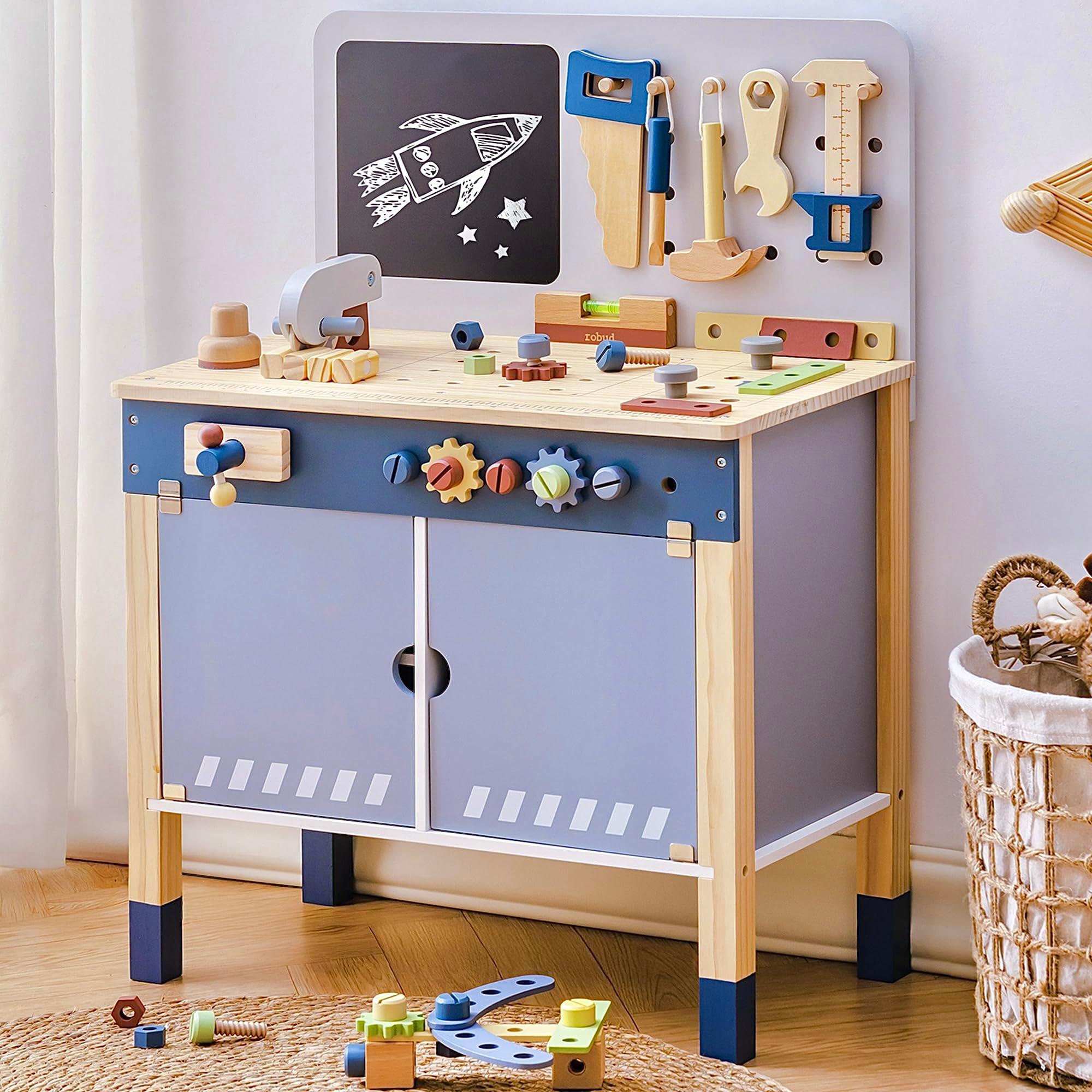 Wooden Toy Workbench for Toddler Boys
