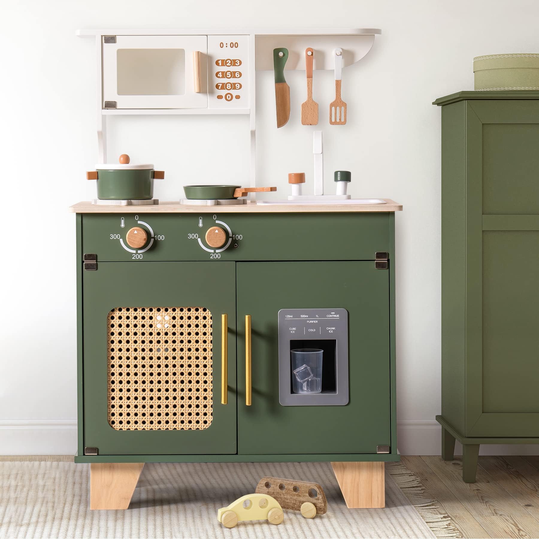 Vintage Green Wooden Toy Kitchen Set