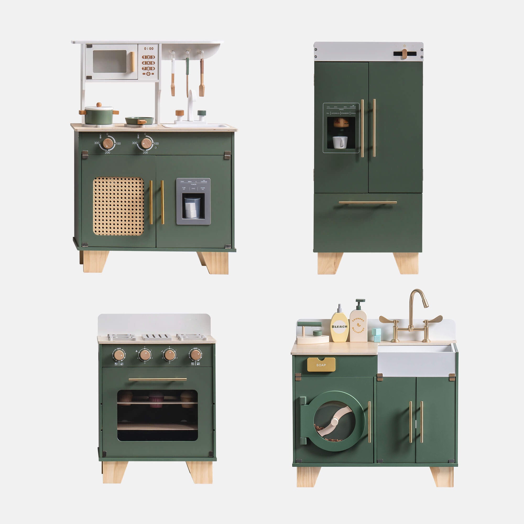 Vintage Green Wooden Toy Kitchen Set