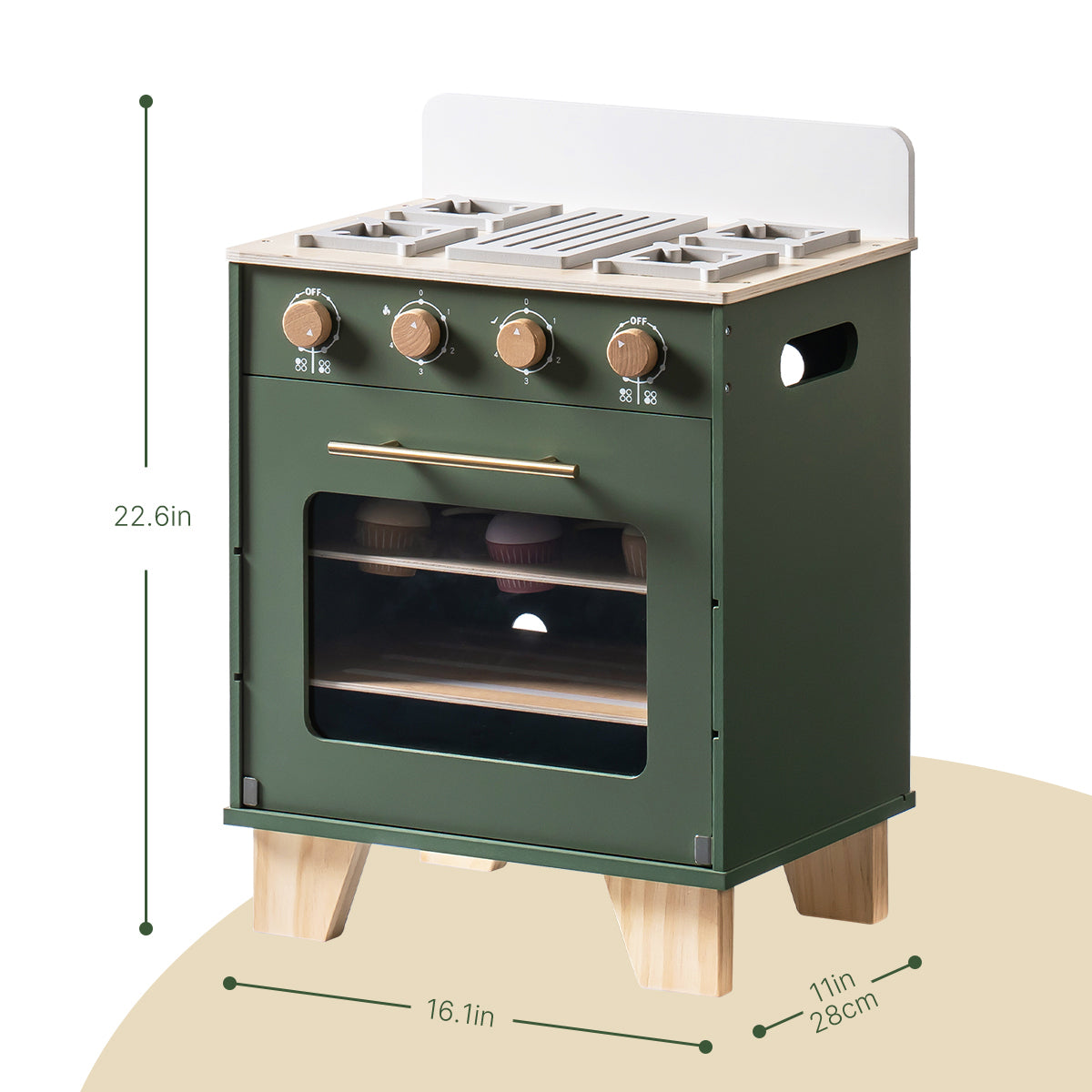 Vintage Wooden Toy Kitchen Oven – Green