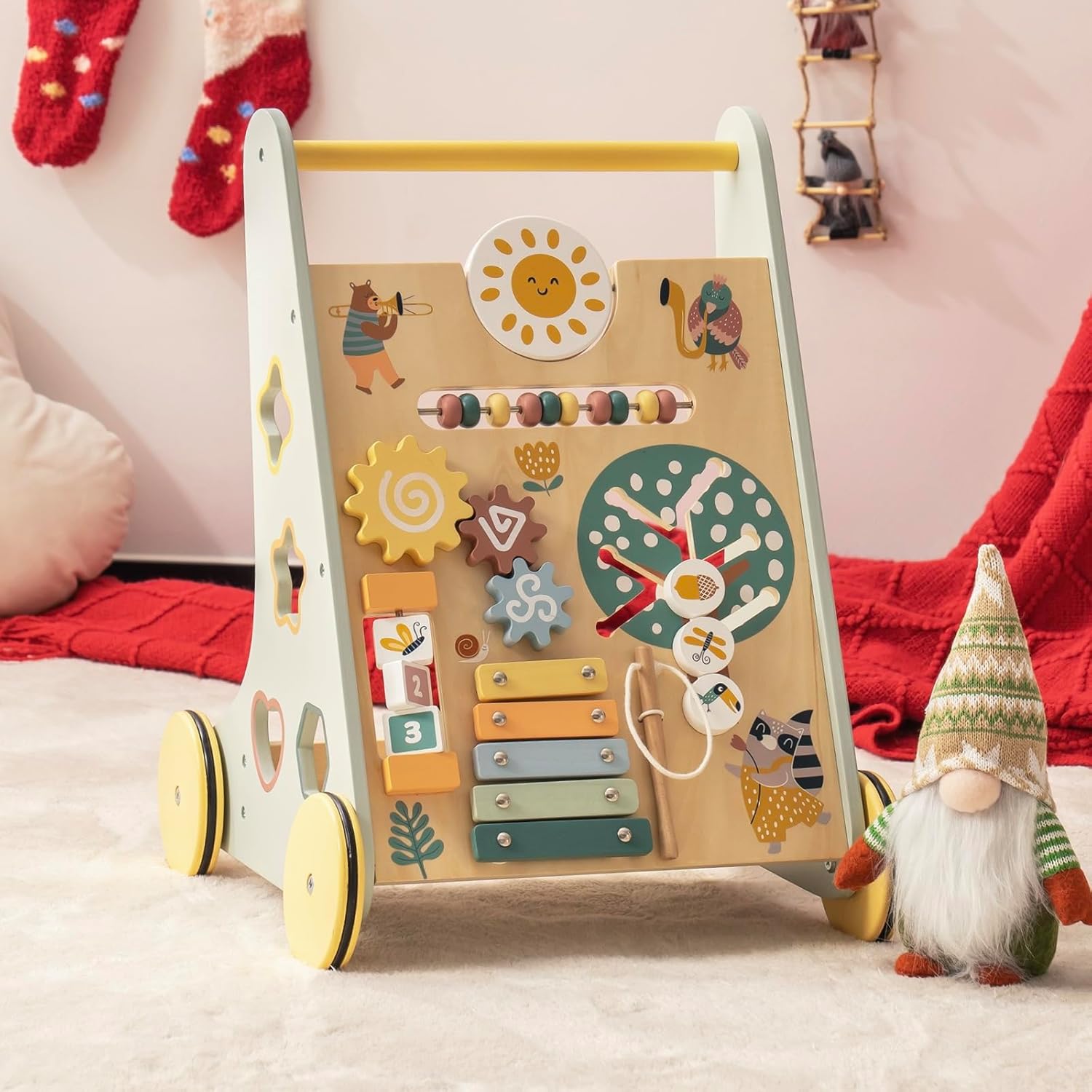 Wooden Activity Stroller – Toddler Learning & Push Toy