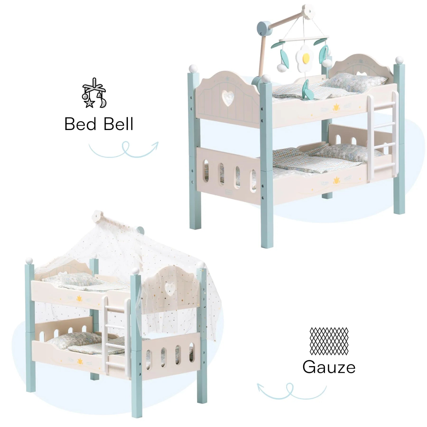 Wooden Baby Doll Bed with Ladder & Bedding