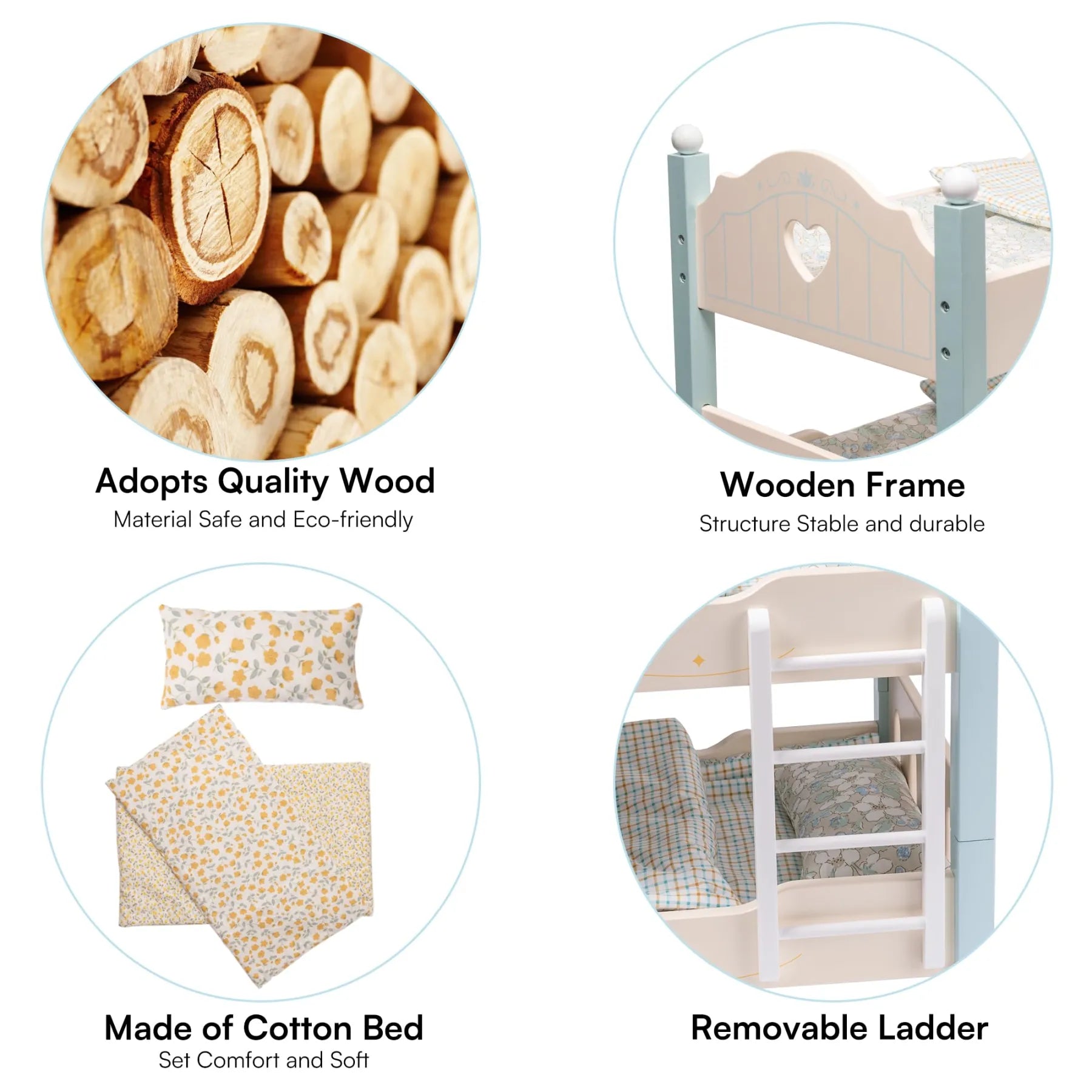 Wooden Baby Doll Bed with Ladder & Bedding