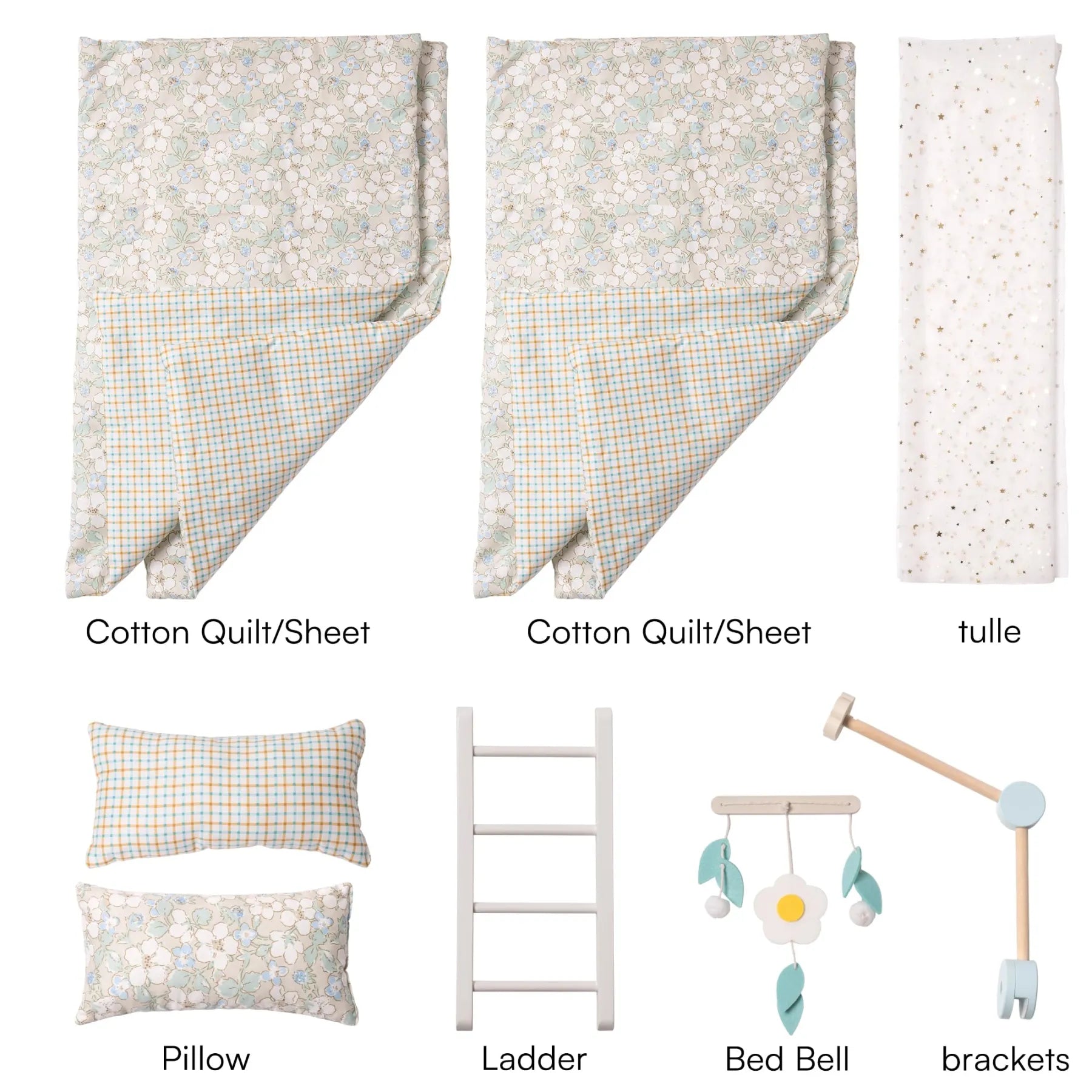 Wooden Baby Doll Bed with Ladder & Bedding