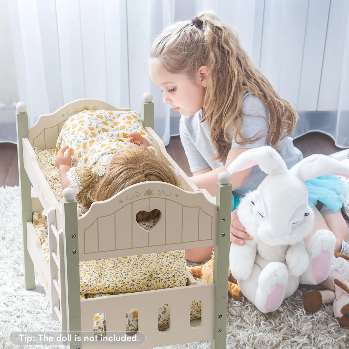 Wooden Baby Doll Bed with Ladder & Bedding