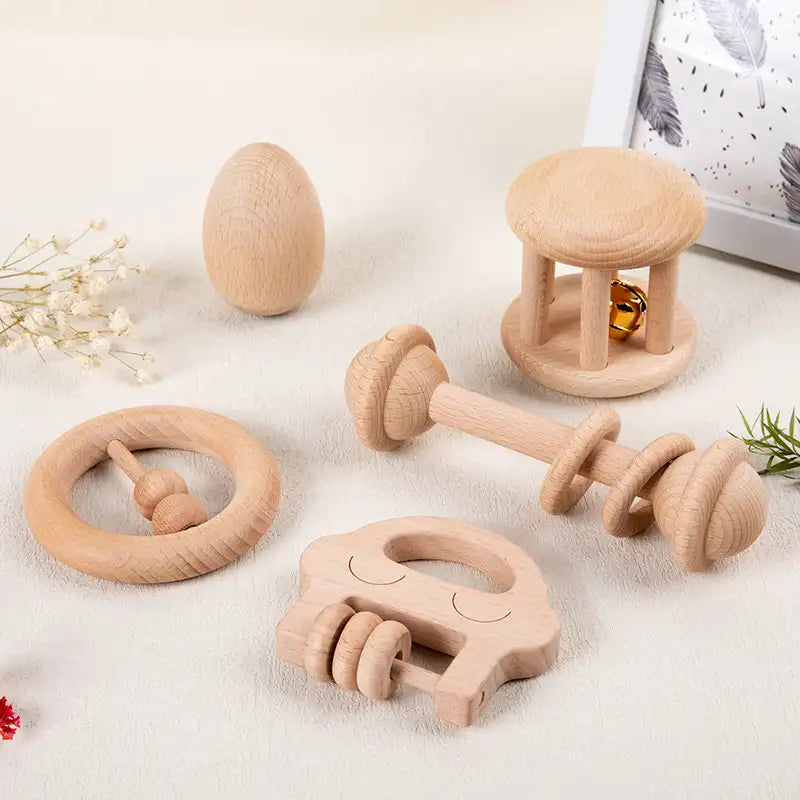 Balle de préhension en bois pour bébé