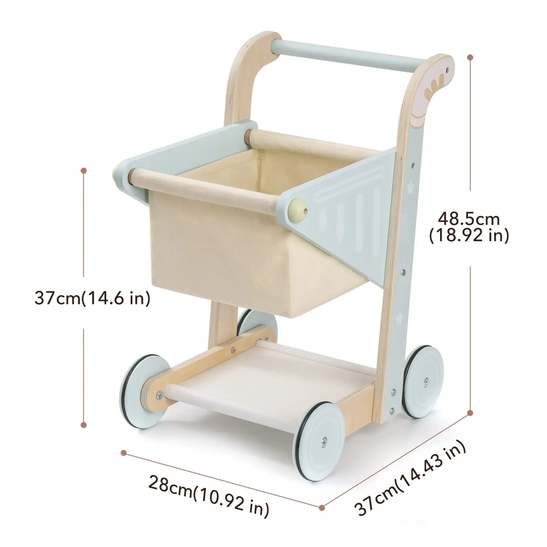 Wooden Baby Push Walker Toy – Dual-Layer Shopping Cart for Toddlers