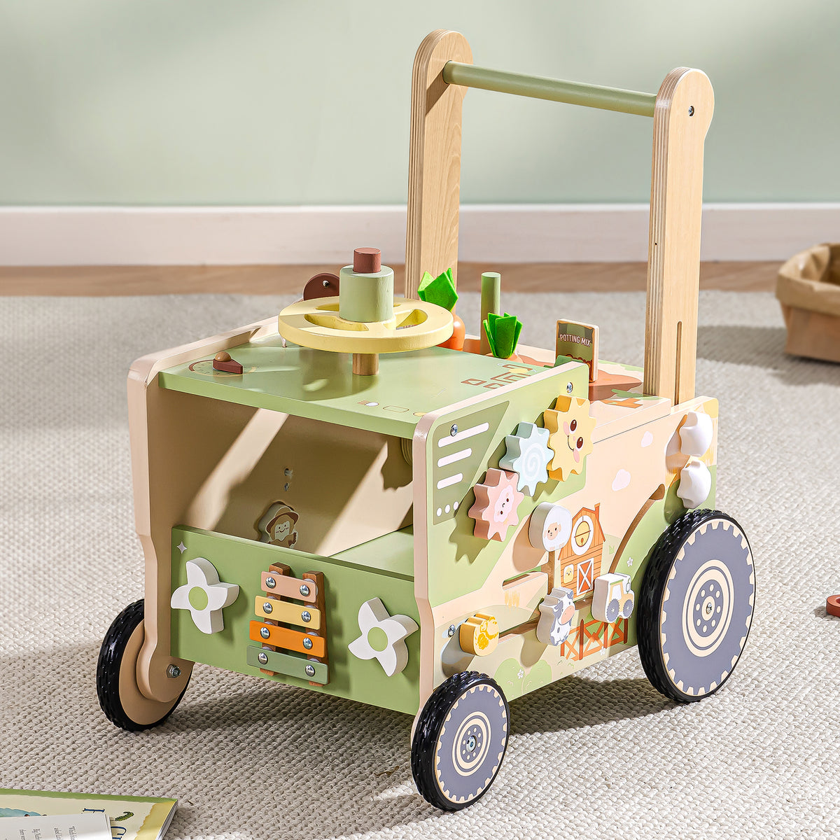 Wooden Farm Walker for Toddlers – Push Toy for Ages 2–4
