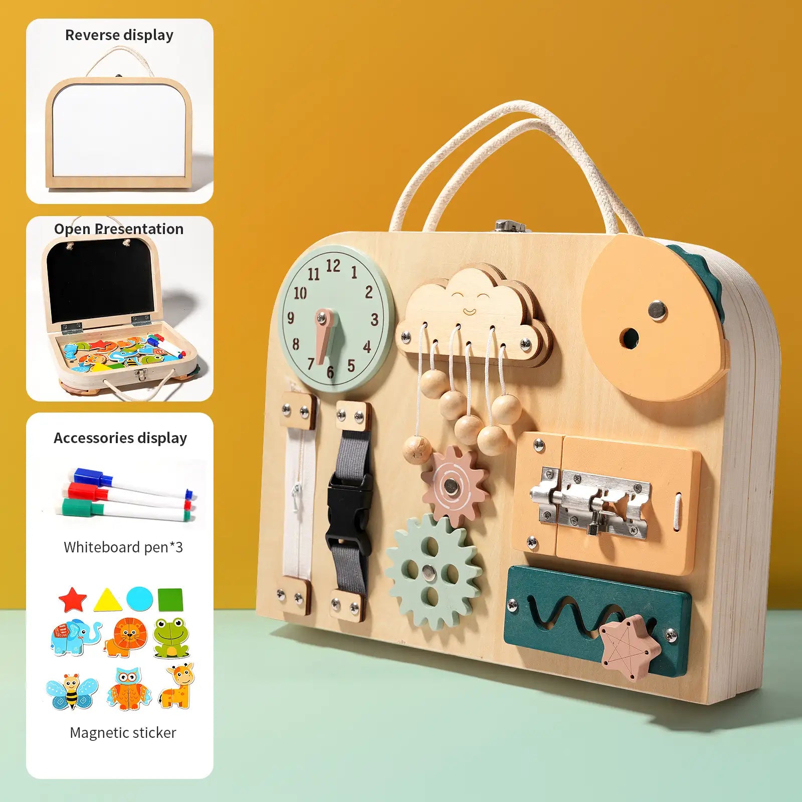 Wooden Busy Board with Light Switch & Drawing Area
